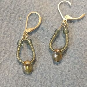 Iridescent blue glass bead earrings